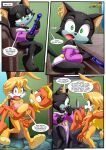 1boy 2girls anthro antoine_d'coolette bbmbbf bunnie_rabbot comic dildo ebony_the_cat erection how_many_times_per_day_(comic) male mobius_unleashed palcomix penis sega sex_toy sonic_the_hedgehog_(series) text