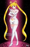 1girl alluring bishoujo_senshi_sailor_moon blonde_hair blue_eyes elbow_gloves high_heeled_boots jadenkaiba lingerie shorts thighhigh_boots top tsukino_usagi usagi_tsukino