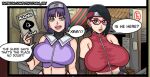 !! 1girl 2_girls arm_warmers armwear belly_button big_breasts big_breasts big_breasts bimbo black_eyes black_hair blacked booty_shorts boruto:_naruto_next_generations breast_size_difference caption clothed clothing comic crop_top ear_piercing earrings english_text female_focus female_only g-string glasses headband high_res high_res high_resolution interracial jacket jean_shorts jeans kakei_sumire konohagakure_symbol light-skinned_female light_skin lips lipstick long_fingernails long_nails makeup minishorts nail_polish naruto naruto_(series) netorare ntr oppai outside outside painted_nails pale-skinned_female pale_skin panties patreon_url pink_lips pink_lipstick purple_eyes purple_hair purple_nail purple_nail_polish purple_nails purple_panties purple_thong pythoconda_art_(artist) pythoconda_art_(pythocondaverse) queen_of_spades red_glasses sarada_uchiha short_shorts shorts shounen_jump size_difference skimpy skimpy_clothes speech_bubble story text thick_lips thong tight_clothing tomboy uchiha_sarada uchiha_symbol url voluptuous voluptuous_female