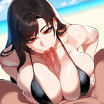 1girl ai_generated beach final_fantasy final_fantasy_vii paizuri swimsuit tifa_lockhart