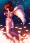 1girl angel angel_wings ass asuka_langley_souryuu bdsm blue_eyes blush bondage bound dress feathers hentai highres kobayashi_yuji kobayashi_yuuji neon_genesis_evangelion no_panties red_hair rope short_hair skirt slave soles solo thighhighs white_legwear wings