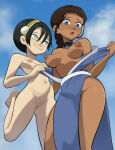 1girl 2_girls arched_back assisted_exposure avatar:_the_last_airbender avatar_legends bare_legs barefoot black_hair blind blue_eyes braid braided_ponytail breasts breasts_out brown_hair brown_nipples chocolate_and_vanilla choker cleft_of_venus completely_nude completely_nude_female confident confidently_naked cute dark-skinned_female dark_nipples dress dress_down earth_kingdom embarrassed enf female_only getting_naked green_eyes grin hair_between_eyes hair_bun hair_loopies hairband hairless_pussy happy_female helping hips innie_pussy katara light-skinned_female long_hair medium_breasts navel necklace nervous newguy1091 nickelodeon no_bra nude nude_female pale-skinned_female petite pinup pussy pussy removing_clothing removing_dress shaved_pussy small_breasts smile smiling_at_another standing standing_on_one_leg sweatdrop thighs tomboy toph_bei_fong topless_female undressing undressing_another water_tribe