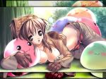  1girl :3 big_breasts blush blush_stickers bra breasts brown_eyes brown_hair cleavage drops drops_(ragnarok_online) gloves hair hentai huge_breasts large_breasts lingerie marin_(ragnarok_online) masaharu panties poporing poring ragnarok_online solo thief thief_(ragnarok_online) underwear wallpaper 