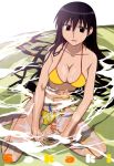  1girl azumanga_daioh bangs bent_knees bikini black_eyes black_hair breasts clavicle cleavage clothing copyright_name female fish halterneck happy high_resolution ishihama_masashi large_breasts long_hair magazine_(source) magazine_scan medium_breasts official_art partially_submerged photoshop_(medium) sakaki scan shallow_water side-tie_bikini_bottom sitting smile solo swimsuit very_high_resolution very_long_hair water yellow_bikini yellow_swimsuit yokozuwari 