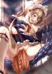  1girl anal bad_id blue_eyes bluk bluk_(outbreak_company) bouncing_breasts breast_grab breasts breasts_outside brown_hair censored cleavage clothed_sex double_penetration dress dress_lift elf extra_penises female from_below grabbing headdress huge_penis indoors kodansha large_insertion lizardman long_hair looking_down maid meiouseijin moaning monster multiple_penises myucel_foalan myucel_foaran nipples no_bra no_panties off_shoulder open_mouth outbreak_company penetration penis pointy_ears purple_eyes pussy pussy_juice sex socks spread_legs sweat tongue twintails vaginal veins veiny_penis very_long_hair 