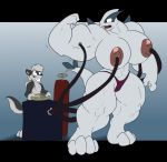  big big_breasts breasts canine furry gas growth heros_(character) inflation letterboxed lugia muscle muscle_growth nintendo nipples pokemon wolf 