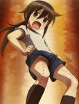 1girl ant beastiality black_hair blush female green_eyes gym_shorts gym_uniform haruyama haruyama_kazunori insect kneehighs kuroki_tomoko long_hair open_mouth panties pantyshot ponytail shorts solo tears underwear upshorts watashi_ga_motenai_no_wa_dou_kangaetemo_omaera_ga_warui!