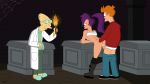  fire freako futurama hubert_j_farnsworth orange_hair philip_j._fry prof._hubert_j._farnsworth purple_hair torch turanga_leela 