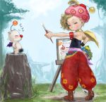  1girl art_brush blonde_hair blush easel final_fantasy final_fantasy_vi modeling moogle paintbrush painting pon pubic_hair relm relm_arrowny 