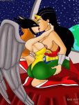 2girls armpits art ass black_hair boots breasts breasts_out closed_eyes dc dc_comics dcau diana_prince embrace french_kissing hair hand_on_back hand_on_leg hand_on_neck hawkgirl heels horny hug hugging justice_league kiss kissing leotard long_hair love mask multiple_girls mutual_yuri nipple_slip nipples red_hair red_lipstick redhead shayera_hol symmetrical_docking tights wonder_woman wonder_woman_(series) yuri