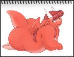  1girl all_fours anthro ass bbw big_ass breasts brown_hair chubby color dragon edgar_corona_(artist) fat female furry hair heart horns labia long_hair non-mammal_breasts nude original plump pom_(javanshir) red_scales scalie short_tail solo tail toony toying_self wide_hips wings 