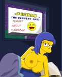  blue_hair breasts erect_nipples huge_breasts jgbm marge_simpson nipples nude the_simpsons yellow_skin 