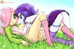 2_girls 2girls ass blush bottomless breasts equestria_girls female female/female female_only fluttershy fluttershy_(mlp) friendship_is_magic lumineko mostly_nude my_little_pony outdoor outside panties panties_around_leg purple_hair pussy rarity rarity_(mlp) yuri