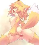  1girl animal_ears anus blonde_hair breasts censored cervix clitoris elbow_gloves fang fox_ears fur gloves moonlight_flower nipples pointless_censoring pussy ragnarok_online saliva short_hair solo spread_pussy stockings tail thighhighs tsuderou urethra 