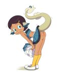  1girl 3:4 accessory anthro ass ass_up bent_over blue_sclera blush bottomwear breasts brown_hair cheerleader_outfit clothed clothing clothing_lift dark_body dark_skin demon demon_humanoid disney disney_channel disney_xd furgonomics furry-specific_piercing greater_basilisk green_body green_scales h2so3 hair hair_accessory hairclip high_res hspace humanoid looking_at_viewer looking_back piercing pom_poms presenting raised_tail reptile scales scalie scaly_tail skirt skirt_lift small_breasts smile snake spots spotted_body tail_piercing the_owl_house vee_(the_owl_house) yellow_eyes 