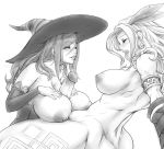 2girls amazon_(dragon's_crown) areolae armlet bare_shoulders big_breasts breasts circlet cleavage closed_eyes detached_sleeves dragon's_crown feathers futa_with_female futanari hair hair_feathers hat headgear huge_breasts intersex large_areolae large_breasts large_penis lips long_hair looking_at_another multiple_girls muscle naked_sleeves naughty_face nipples nude open_mouth paizuri penis puffy_nipples sorceress_(dragon's_crown) tattoo thick_thighs thighs toned ultimatesol uthstar01 wince witch_hat yuri