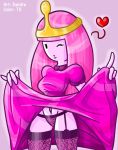 adventure_time garterbelt hair heart long_hair panties pink_hair pink_panties pink_skin princess_bubblegum skirt_lift stockings tommy_simms underwear