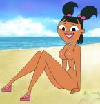  beach black_hair dark_skin earring katie_(tdi) nude smile total_drama_island tulamere twin_tails 