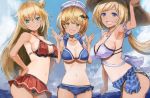 3_girls akai_haato aki_rosenthal alternative_costume anchor_print arm_scrunchie armpits bangs bat_hair_ornament big_breasts bikini blonde blue_bikini blue_bikini_bottom blue_bikini_top blue_eyes breast_curtains breasts choker clavicle cleavage closed_mouth detached_hair eyebrows_visible_through_hair fangs hair_between_eyes hair_ornament hairclip hand_on_hip hat high_resolution hololive long_hair looking_at_viewer medium_breasts medium_hair multiple_girls navel official_alternate_costume one-piece_tan open_mouth red_bikini red_bikini_bottom red_bikini_top scrunchie smile sun_hat swimsuit swimsuit_skirt tan_line tanned under_boob virtual_youtuber yellow_eyes yohane yozora_mel