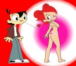 ass barefoot black_hair frilly_panties hair heart my_life_as_a_teenage_robot panties pink_panties printed_panties red_hair sheldon_lee topless underwear