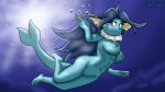  1girl 5_fingers blue_body breasts bubble clothing eeveelution female female_only fingers gen_1_pokemon genitals hair high_res looking_at_viewer marina_(sin_cyan06) navel nintendo nipples nude pokemon pokemon_(species) pussy sin_cyan06 solo solo_female swimming underwater vaporeon water 