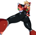 alia_(rockman) big_ass big_breasts black_pants blue_eyes mega_man_x pants radlionheart reploid yellow_hair