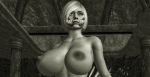 1girl 3d areola asian black_and_white close-up erect_nipples eyebrows eyelashes eyeliner eyes eyeshadow female_human female_only from_below games huge_breasts human human_only lips lipstick looking_forward makeup mileena mortal_kombat nude nude_female posing render sharp_teeth short_hair solo solo_female teeth video_games white_hair xps