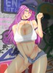 big_breasts big_penis blue_eyes breasts bulge capcom choker cleavage cock_ring cuffs cum cum_drip erect_nipples erection final_fight futanari hair handcuffs hat headgear hot_pants intersex lipstick naughty_face newhalf nipples no_bra no_panties penis photoshop pink_hair poison poison_(final_fight) precum purple_hair pussy shinku_p short_shorts shorts street_fighter uncensored