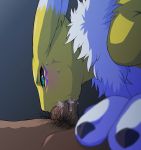  68 aqua_eyes blurry blush cum dark-skinned_male deepthroat depth_of_field digimon fellatio furry oral penis renamon sex sweat 