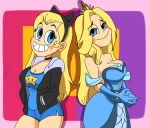 1girl aged_up animal_ears bare_shoulders blonde_hair blue_dress blue_eyes blush_stickers breasts choker cleavage crown curvy denim denim_shorts deviantart dress fake_animal_ears gloves hairband hands_in_pockets jacket large_breasts long_hair looking_at_viewer manic47 multiple_views short_shorts shorts smile star_butterfly star_vs_the_forces_of_evil teeth thighs voluptuous wide_hips