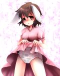  1girl animal_ears blush brown_hair bunny_ears diaper dress dress_lift female inaba_tewi kazusa919329 open_mouth short_hair solo touhou 