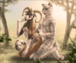  2009 bai couple feline goat horns male male_only penis raised_tail sheath tail tiger yaoi zen zen_(artist) 