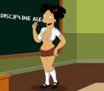 amy_wong breasts buckle_shoes chalkboard classroom futurama hair_bow huge_breasts mini_skirt nipples school_girl school_uniform schoolgirl spider-matt tied_shirt white_panties white_socks