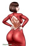 1girl anna_williams ass back_cutout bandai_namco batpornery brown_hair clothing_cutout dress from_behind hands_on_own_hips huge_ass lips looking_back namco namco_bandai short_hair tekken tekken_1 tekken_2 tekken_3 tekken_5 tekken_5_(dark_resurrection) tekken_5_dark_resurrection tekken_5_dark_resurrrection tekken_6_bloodline_rebellion tekken_7 tekken_blood_vengeance tekken_tag_tournament tekken_tag_tournament_2 tekken_the_motion_picture watermark white_background