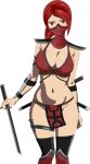 1girl alluring big_breasts cleavage luffysan9 mask midway_games mortal_kombat mortal_kombat_1_(2023) mortal_kombat_armageddon red_eyes red_hair skarlet_(mortal_kombat) sword