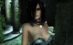 3d black_hair cleavage elf hair_over_one_eye oblivion pointy_ears