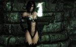 3d black_hair cleavage dominatrix elf hair_over_one_eye oblivion pointy_ears