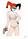 batman_(series) big_breasts blonde_hair breasts clown clown_girl dc dc_comics gun harleen_quinzel harley_quinn harley_quinn_(classic) harley_quinn_(series) mfrost pale-skinned_female red_lipstick white_body