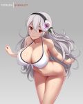  1girl alluring alternate_costume big_breasts bikini bottomless corrin_(fire_emblem) corrin_(fire_emblem)_(female) dakkalot female_only fire_emblem fire_emblem_fates fire_emblem_heroes grey_hair huge_breasts long_hair milf naked_from_the_waist_down nintendo no_panties solo_female solo_focus swimsuit white_bikini 