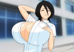  big_breasts black_hair bleach breasts cleavage closed_eyes cute-rukia hair kuchiki_rukia rukia_kuchiki school_uniform 