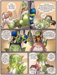 ass ass_grab bent_over blue_eyes breasts brown_hair comic cum_inside embarrassing erection gnome goblin green_skin hairless_pussy kissing nude orc penis ponytail pussy red_hair shia_(artist) speech_bubble text thrall varian_wrynn world_of_warcraft