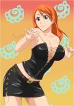 armpit ass big_breasts bleach breasts cleavage corset dominatrix eyebrows female grown_up hair hentai inoue_orihime lips miniskirt orange_hair strip