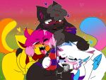  1girl 2boys blush boob_(kittydog) cum fellatio furry furry_female furry_male furry_only hermo_(character) kittydog penis penis_lick polyamory tagme 