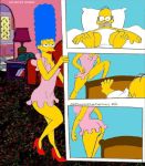  churrinchurrinfunflais cosmic cosmic_(artist) homer_simpson lingerie marge_simpson the_simpsons yellow_skin 