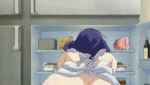 animated animated_gif apron ass ass_shake black_hair blood epic_nosebleed flirting food gif huge_ass joshua_phrygianos lowres naked_apron nosebleed purple_hair red_eyes seikon_no_qwaser tomo_yamanobe yamanobe_tomo