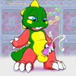  1boy bub_(bubble_bobble) bubble_bobble bubblun cum green_scales male male_only penis reptile scalie taito 