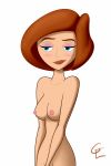 ann_possible blue_eyes blush breasts disney gemlord kim_possible lipstick milf nipple nude orange_hair short_hair solo