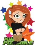 breasts disney funny gloves graficos_lozano green_eyes kim_possible kimberly_ann_possible long_hair lozano_(artist) nipple no_bar orange_hair shiny shiny_skin shirt_lift solo sweat_drop topless