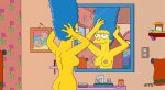  ass bathroom blue_hair breasts marge_simpson mirror nude smile the_simpsons wvs yellow_skin 