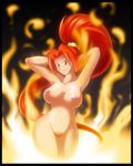 arms_up big_breasts blazbaros breasts dark_skin din fire fire_dance nude oracle_of_seasons pointy_ears ponytail pubic_hair red_eyes red_hair the_legend_of_zelda